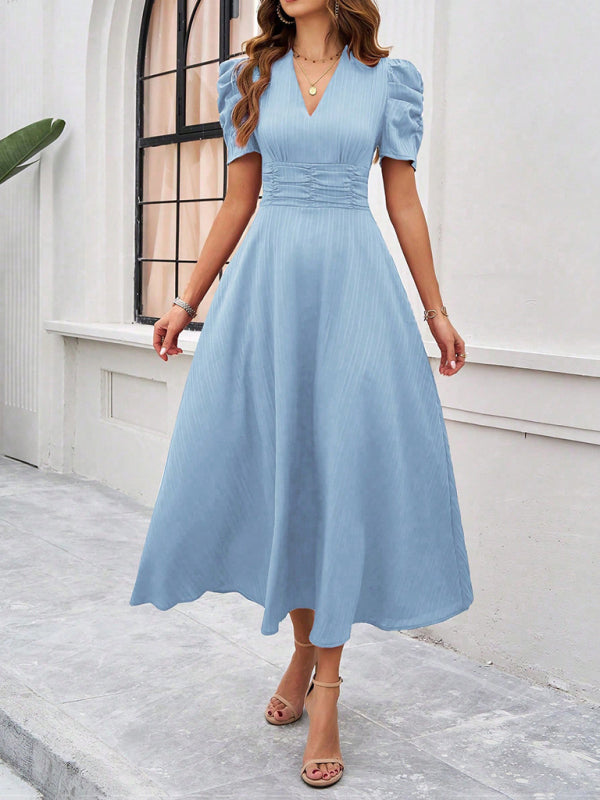 Women Elegant solid color waist Long Maxi Party Dress