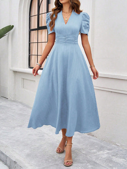 Women Elegant solid color waist Long Maxi Party Dress