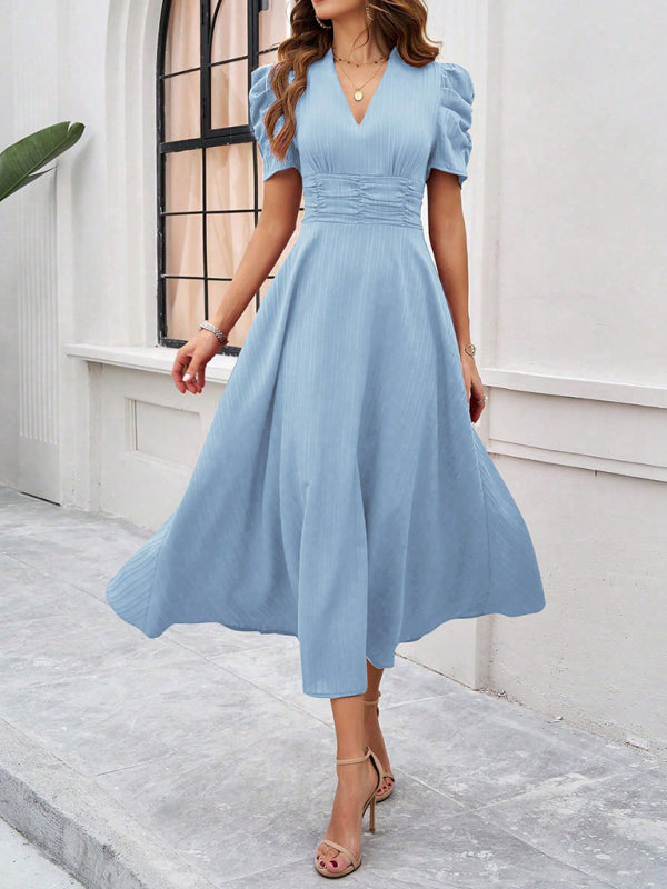 Women Elegant solid color waist Long Maxi Party Dress