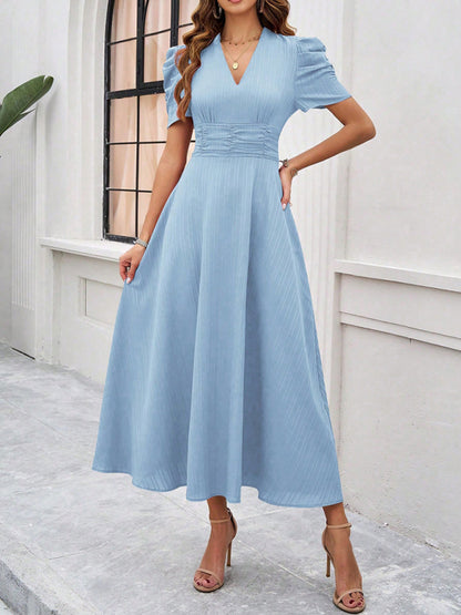 Women Elegant solid color waist Long Maxi Party Dress