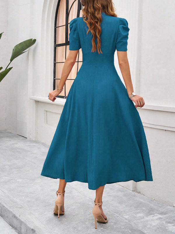 Women Elegant solid color waist Long Maxi Party Dress