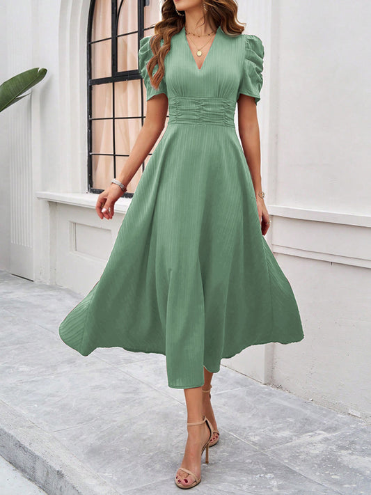 Women Elegant solid color waist Long Maxi Party Dress