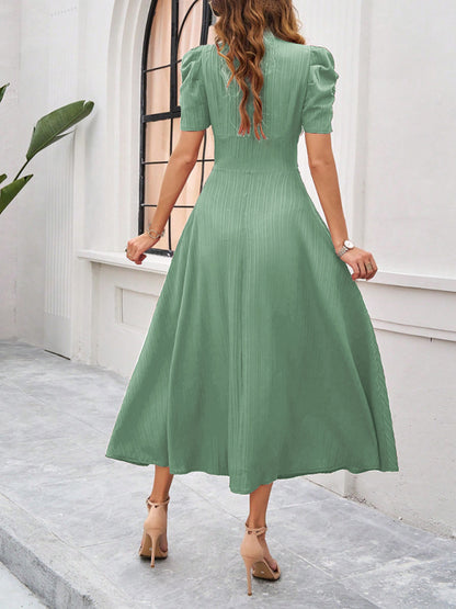 Women Elegant solid color waist Long Maxi Party Dress