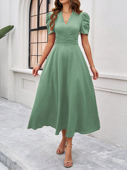 Women Elegant solid color waist Long Maxi Party Dress