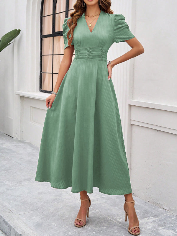 Women Elegant solid color waist Long Maxi Party Dress