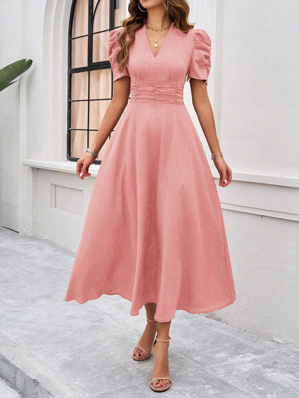 Women Elegant solid color waist Long Maxi Party Dress