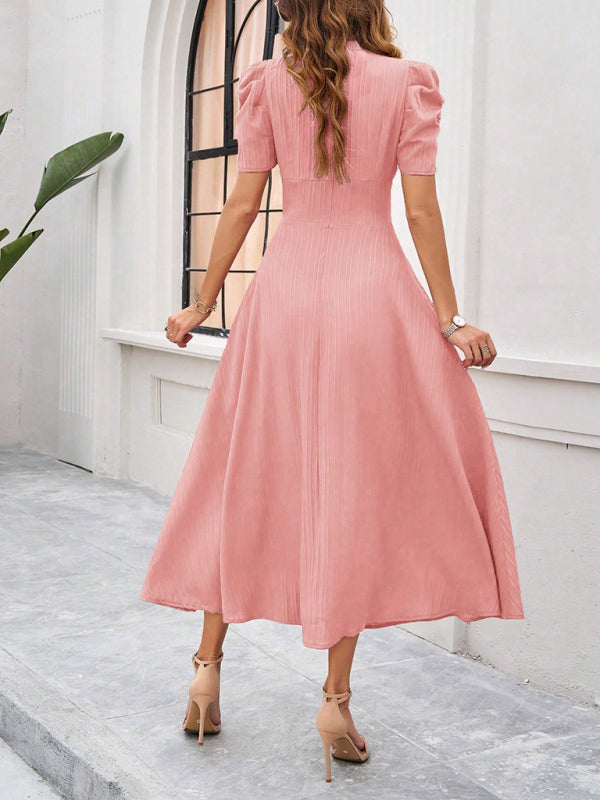 Women Elegant solid color waist Long Maxi Party Dress