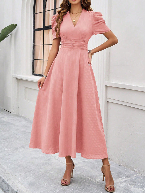 Women Elegant solid color waist Long Maxi Party Dress