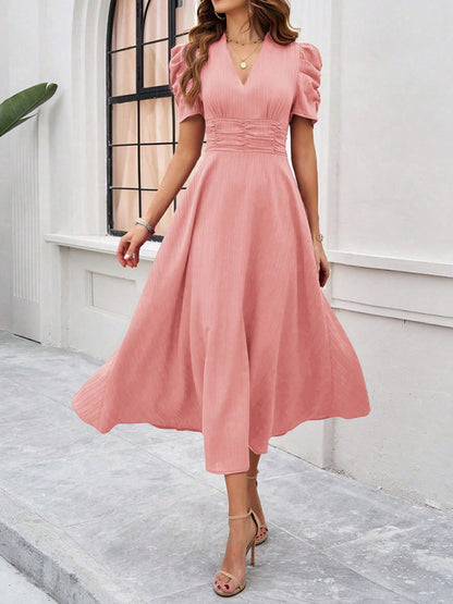 Women Elegant solid color waist Long Maxi Party Dress