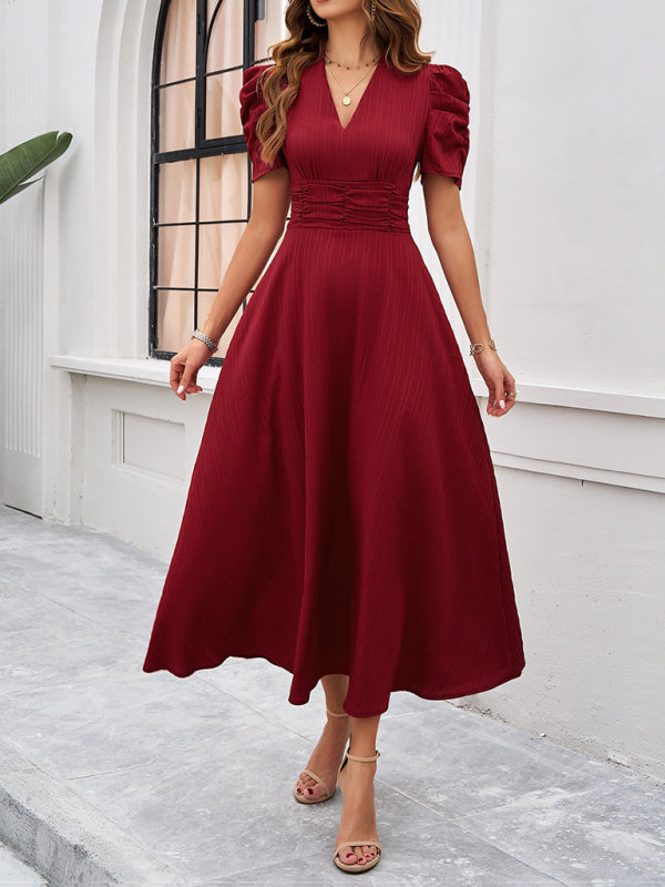 Women Elegant solid color waist Long Maxi Party Dress