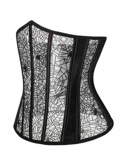 Sexy Halloween Fish Bone Shape Waistband Spider Printed Corsets Bustier