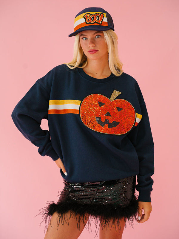 Women Halloween sequined sweatshirt Loose Tops Sweater Sweatshirts