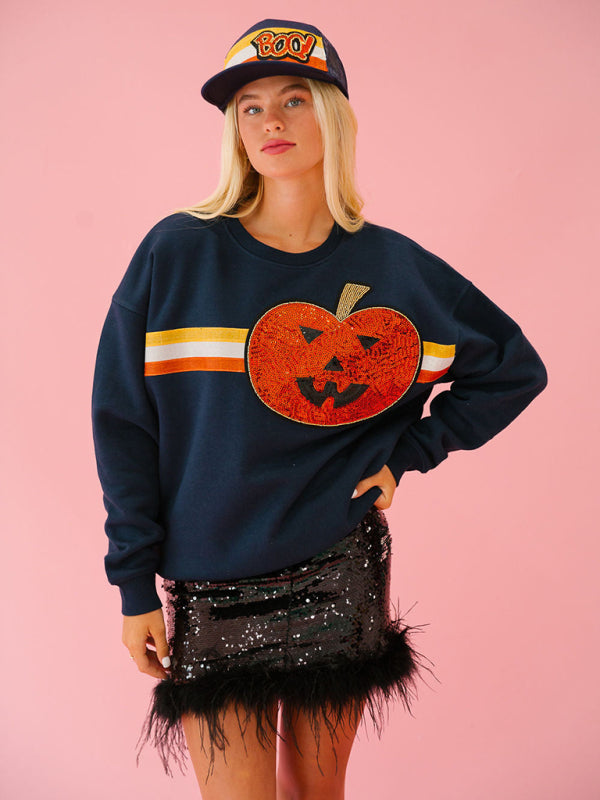 Women Halloween sequined sweatshirt Loose Tops Sweater Sweatshirts