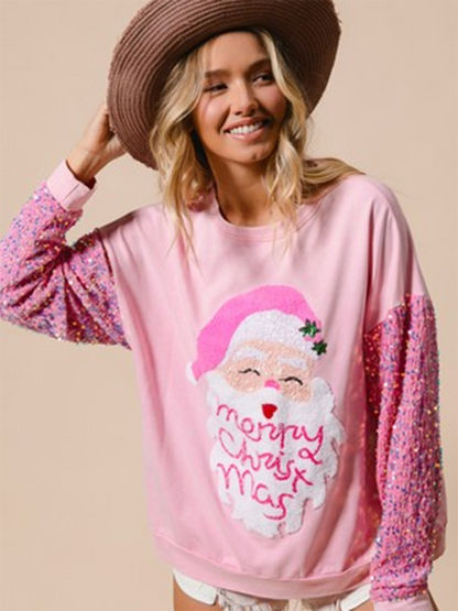 Women Sequin Sleeve Tops Christmas Long Sleeve Sweater Sweatshirts