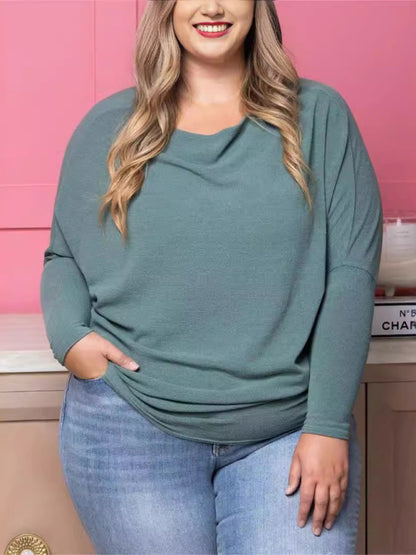 Plus size women's casual solid color long sleeve T-shirt Tops