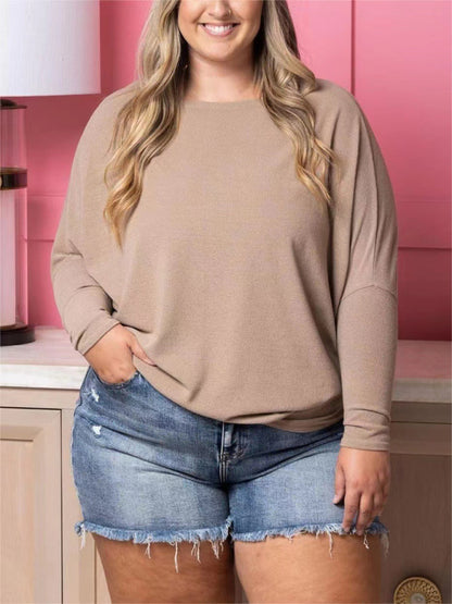 Plus size women's casual solid color long sleeve T-shirt Tops