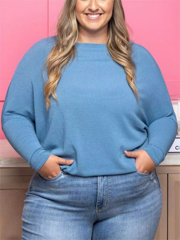 Plus size women's casual solid color long sleeve T-shirt Tops