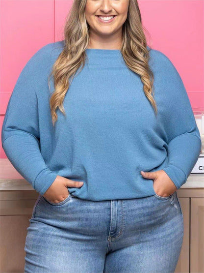 Plus size women's casual solid color long sleeve T-shirt Tops