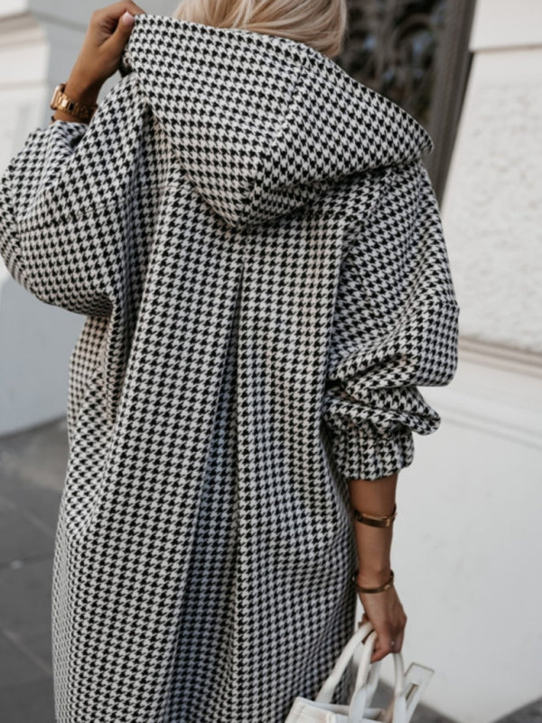 Women loose fashion casual hooded plaid Tops Coat jacket