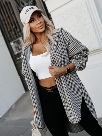 Women loose fashion casual hooded plaid Tops Coat jacket