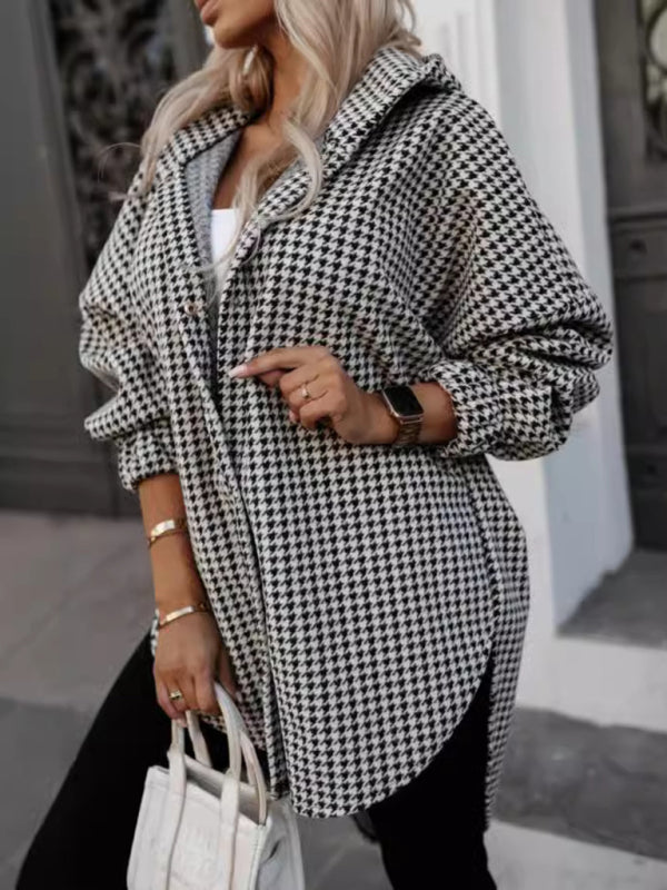 Women loose fashion casual hooded plaid Tops Coat jacket