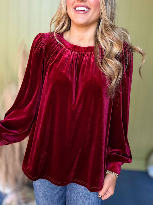 women solid color pullover round neck long sleeve tops shirt