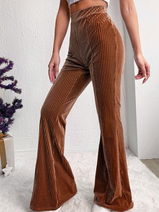 Women corduroy wide-leg casual fashionable solid color high waist flared pants trouser