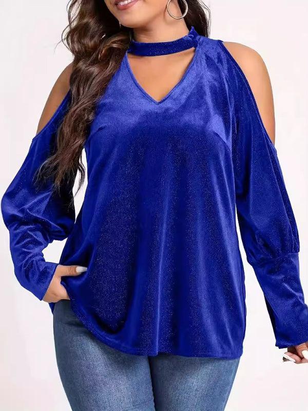 women Christmas stylish sequined V-neck loose long-sleeved tops shirts