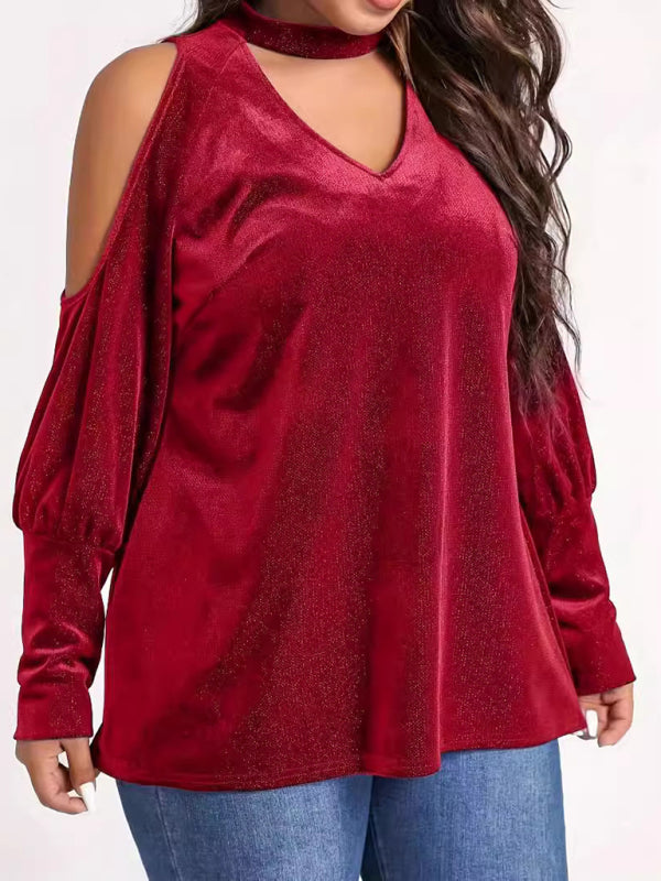 women Christmas stylish sequined V-neck loose long-sleeved tops shirts