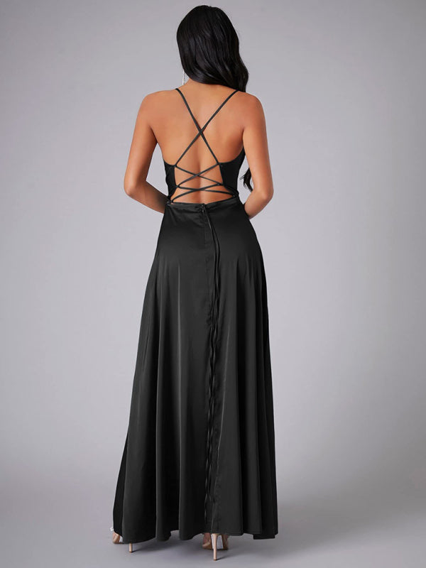 Women fashion slim fit backless suspenders waist party long dress