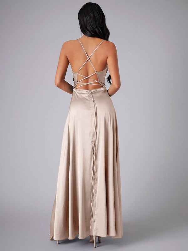 Women fashion slim fit backless suspenders waist party long dress