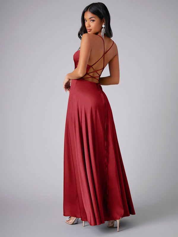 Women fashion slim fit backless suspenders waist party long dress