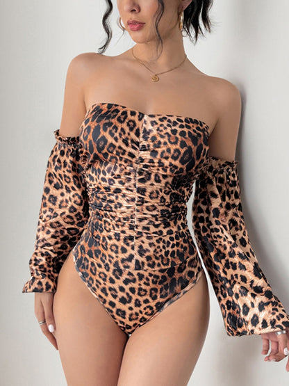 women retro leopard prints sexy slim spicy style bodysuit jumpsuits