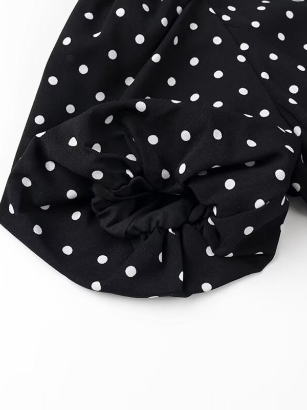 Women Romantic Bow Polka Dot Party Short Dress