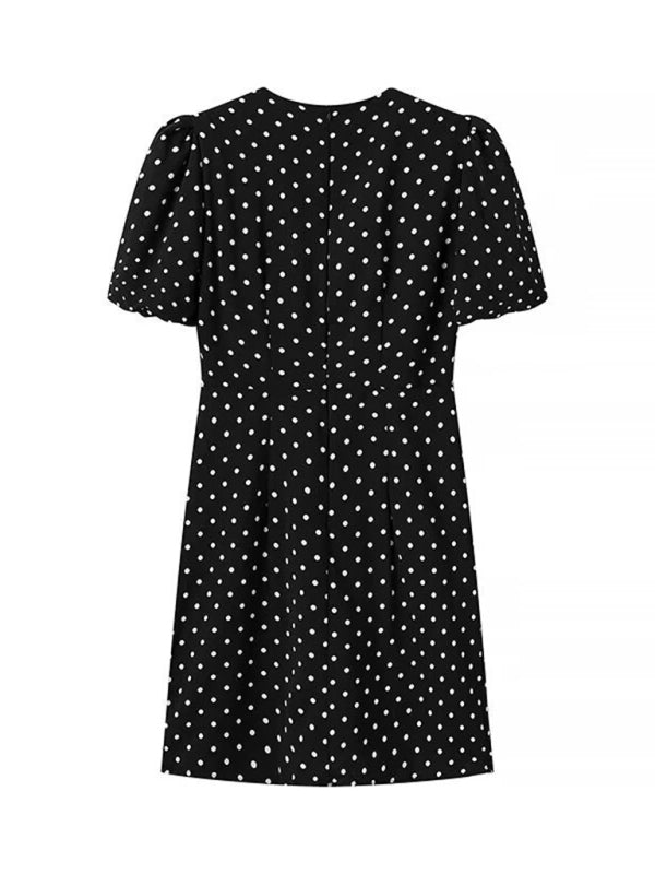 Women Romantic Bow Polka Dot Party Short Dress