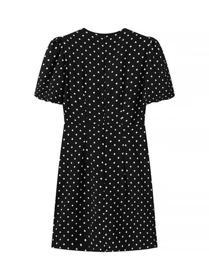 Women Romantic Bow Polka Dot Party Short Dress