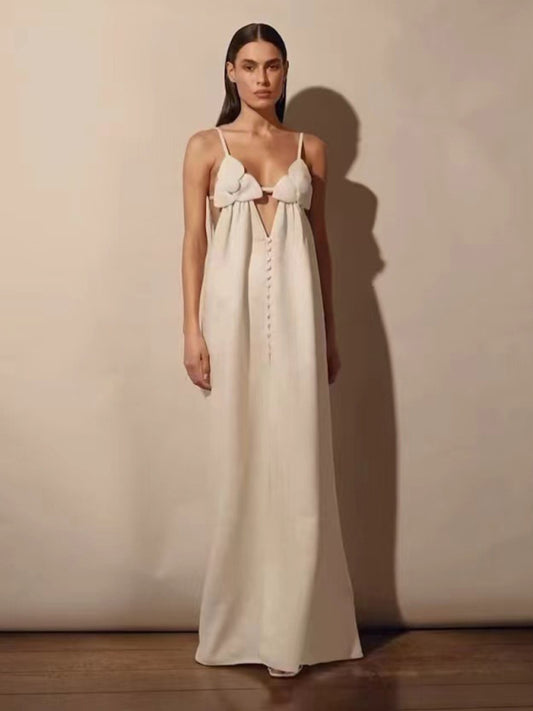 Women Fashion V-neck suspender loose sleeveless holiday maxi Dress