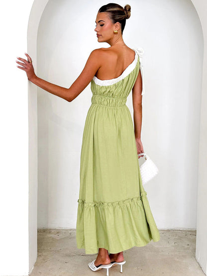 Women Fashionable lace-up solid color Long Maxi dress