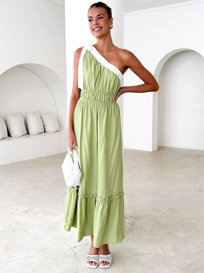 Women Fashionable lace-up solid color Long Maxi dress