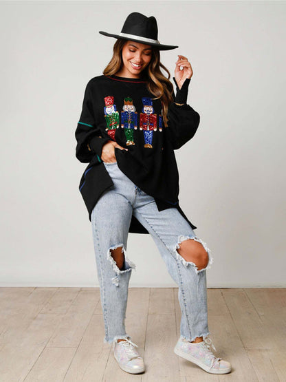 Women Sequin Embellished Graphic Sweatshirt Sweater