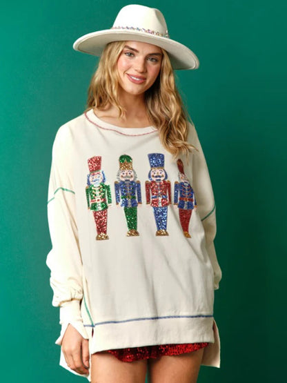 Women Sequin Embellished Graphic Sweatshirt Sweater