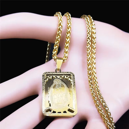 Men Stainless Steel Hip Hop Virgin Mary Medal Our Lady of Guadalupe Pendant Necklace