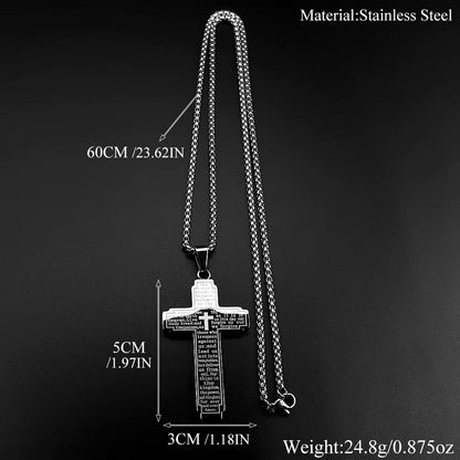 Men Stainless Steel Christian Bible Cross Religious Prayer Chain Big Pendant Necklace
