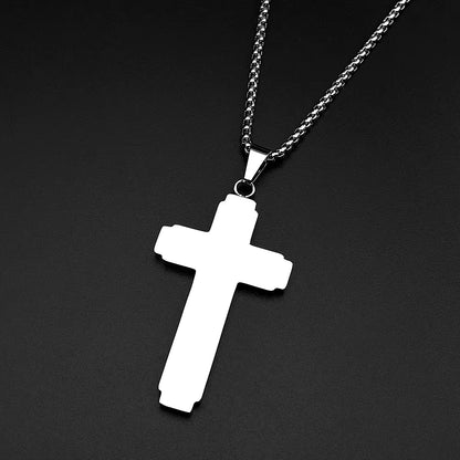 Men Stainless Steel Christian Bible Cross Religious Prayer Chain Big Pendant Necklace